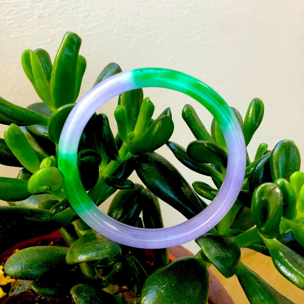 JADE bangle solid two tone Green & Lavender from Burma.